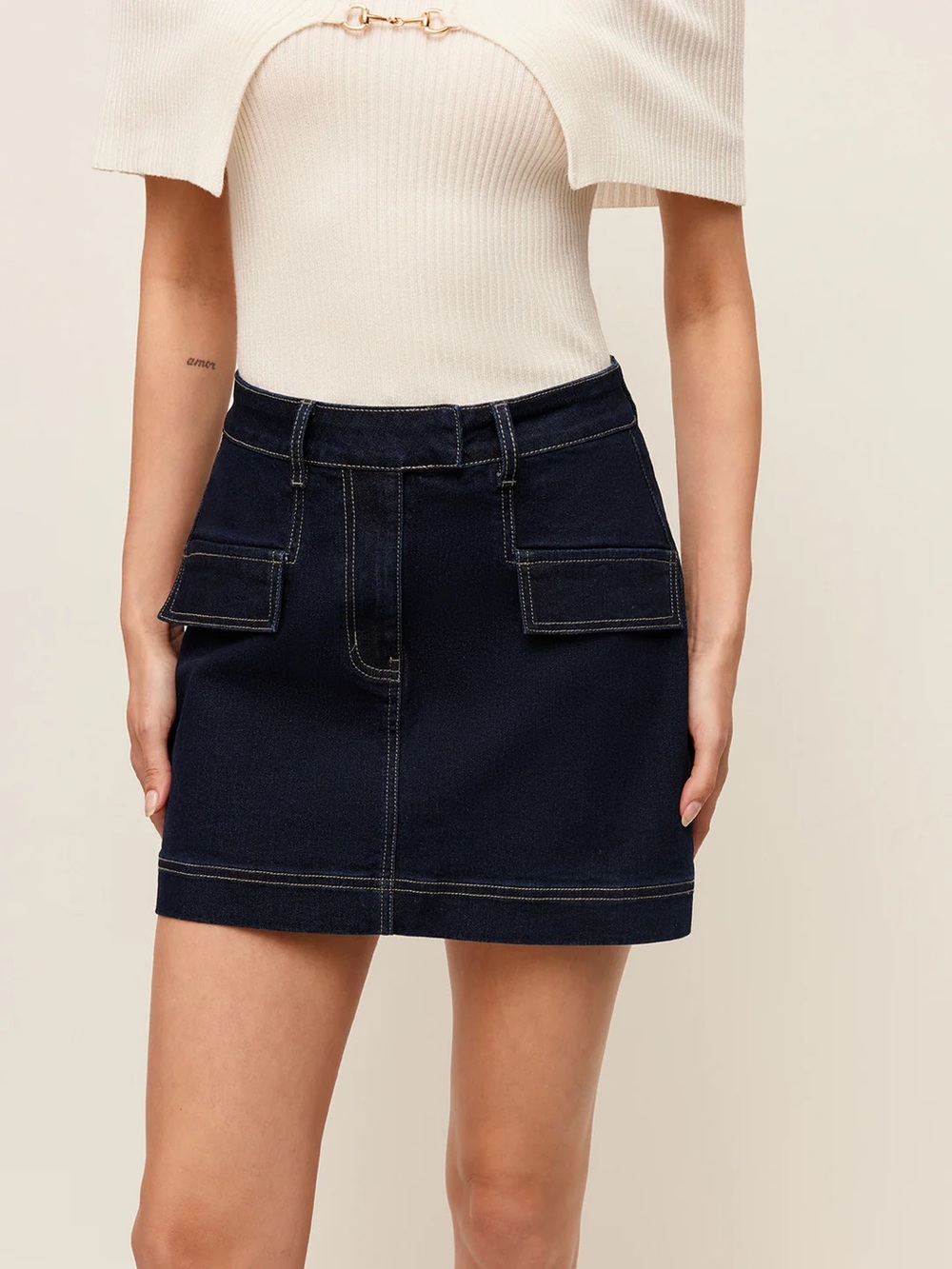 164 Denim Skirt With Decor Pockets